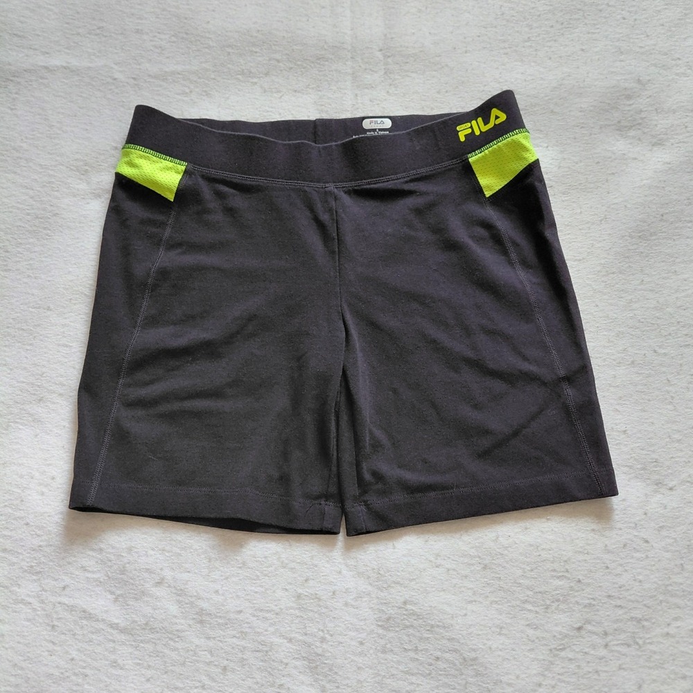 FILA Sport Mens Black Neon Yellow Compression Athletic Shorts Size S 7in Inseam